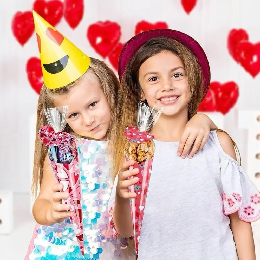 Valentine’s Day DIY Craft Gift Kit for Kids – 60 Pack Cone-Shaped Treat Red